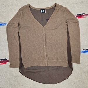 H by Bordeaux Cardigan‎ 2010s Brown Rayon Spandex Sheer 19x23 Lightweight Luxury